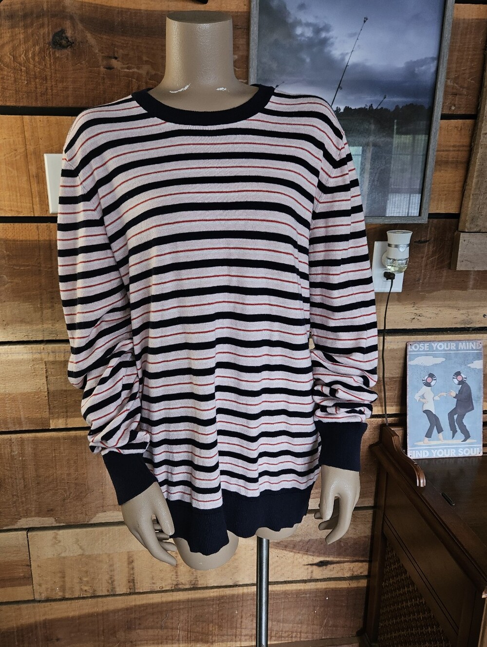 Scotch & Soda Navy, Pink & Red Striped Crewneck Womens Lighweight Knit Sweater L